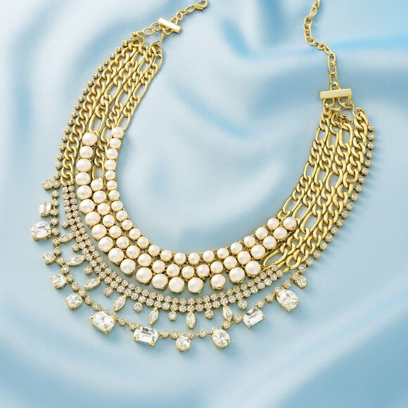 Stella & Dot Regency Pearl Drop & Rhinestone Statement Necklace Brand New! - Picture 4 of 5